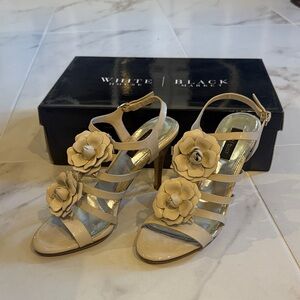 White House Black Market Beige Floral Strappy Heels